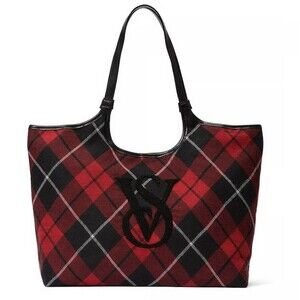 NWT Red & Black Tartan Plaid Flannel Weekend Tote Bag Logo by Victoria’s Secret
